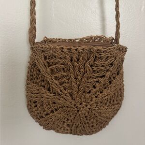 Woven Crochet Crossbody Bag in Brown